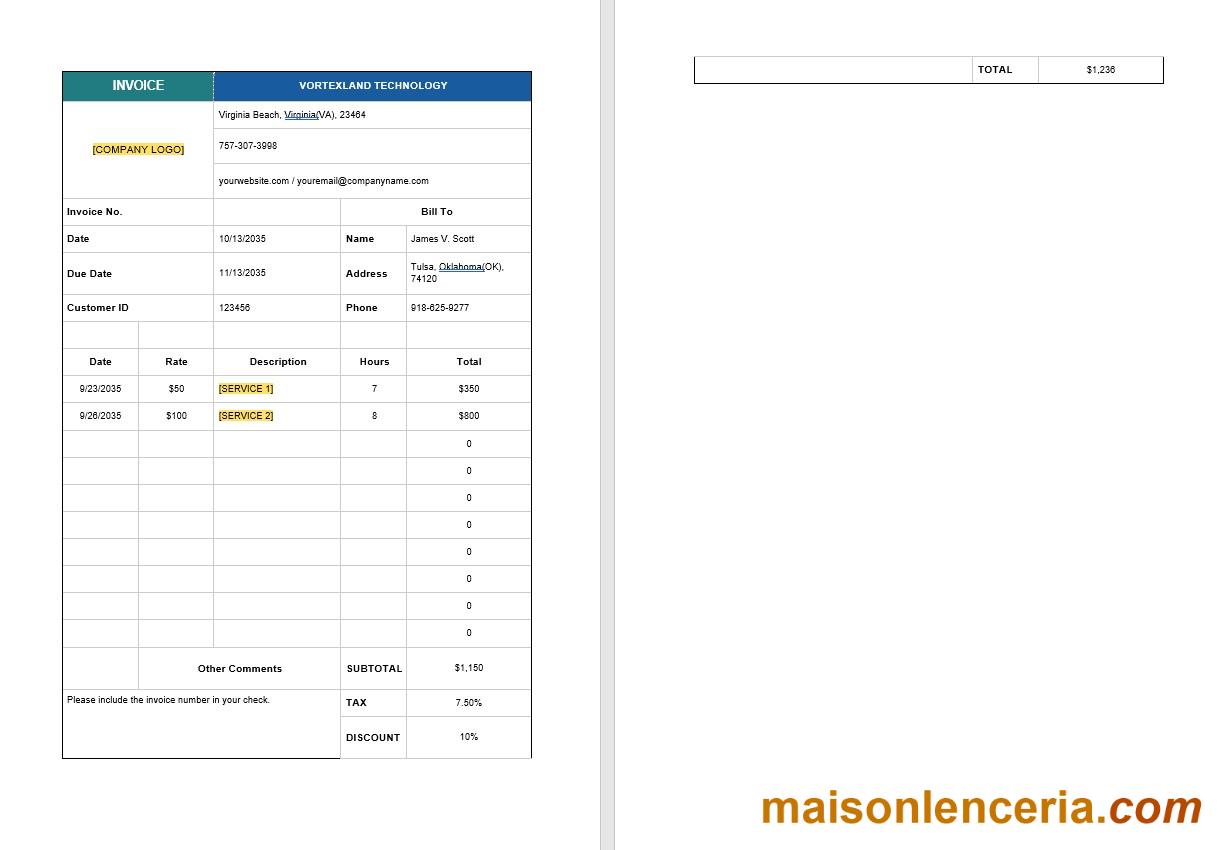 Konsulting IT szablon faktury w formatach Word i PDF